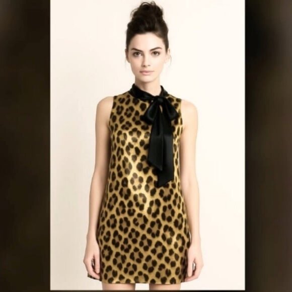 Donna Morgan Tops - DONNA MORGAN Y2K Leopard Print Silk Tunic Mini Dress Sleeveless 4 MSRP $300